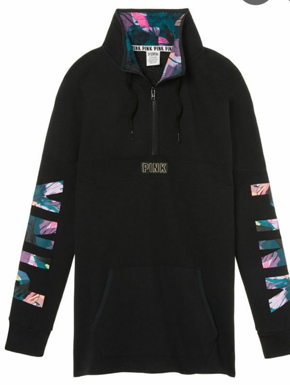 PINK Victoria's Secret  Black Half-Zip Pullover with Floral Accent